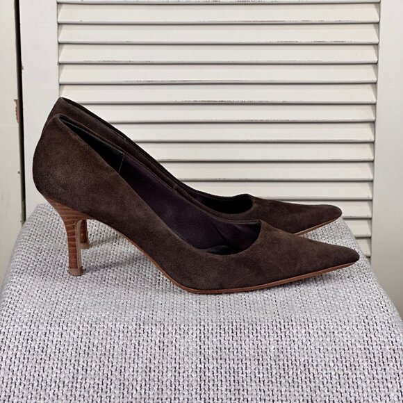 Steve Madden Excitte Dark Brown Suede Leather Heels Pumps Shoes Women's Size 6.5 - Picture 2 of 8